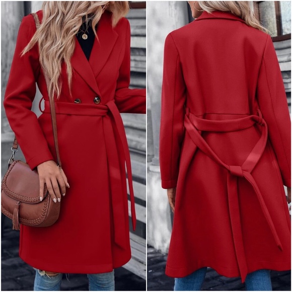 Classic Button Belted Minimalist Coat Jacket - Picture 3 of 8